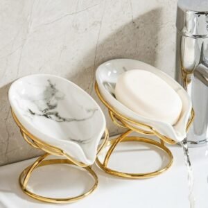 Marble Leaf Drainage Soap Dish with Gold Stand - Set of 2 20% off