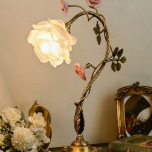Vintage Rose Flower Table Lamp - Antique Gold Metal Base 20% off