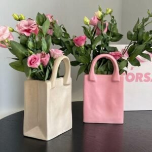 Ceramic Shopping Bag Vase Set - Pink & Beige 20% off